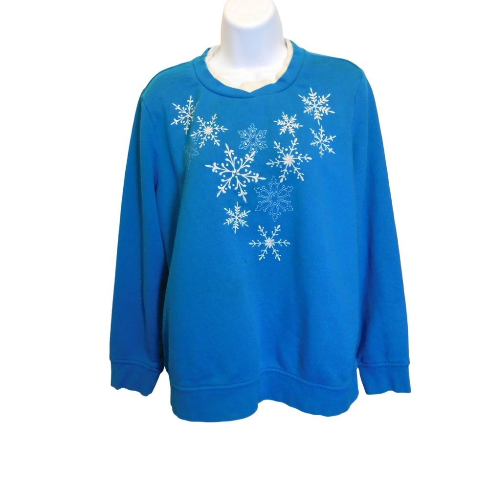 Women's Laura Scott Winter Scene Sweatshirt Blue/White Sz. L